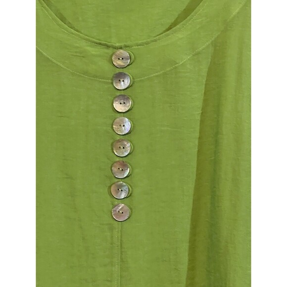 New Fridaze Top Women's XL Kiwi Green Linen Buttons 3/4 Sleeve Blouse - Picture 5 of 6